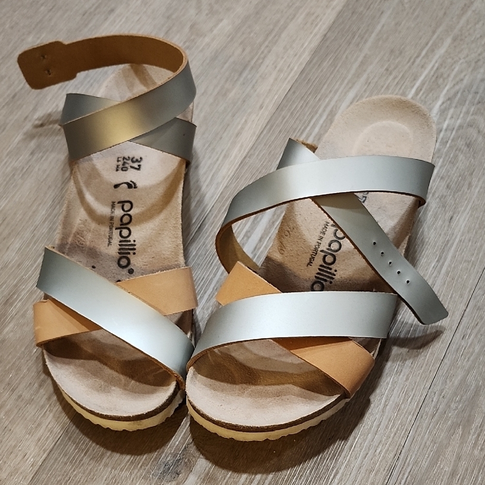 Papillio Tan and Silver Strappy Sandals